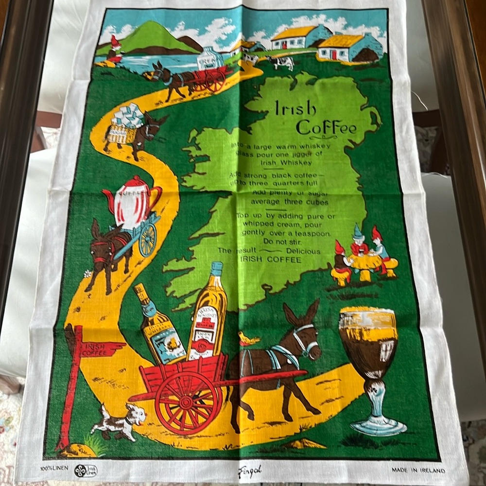 Vintage Linen Towel Irish Coffee Recipe All Pure Linen - Made in Ireland